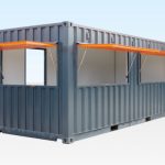 6m Café-Container mit geöffneter Serviceklappe vorne
