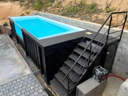 Container Pool 20 Fuß im modernen Garten installiert